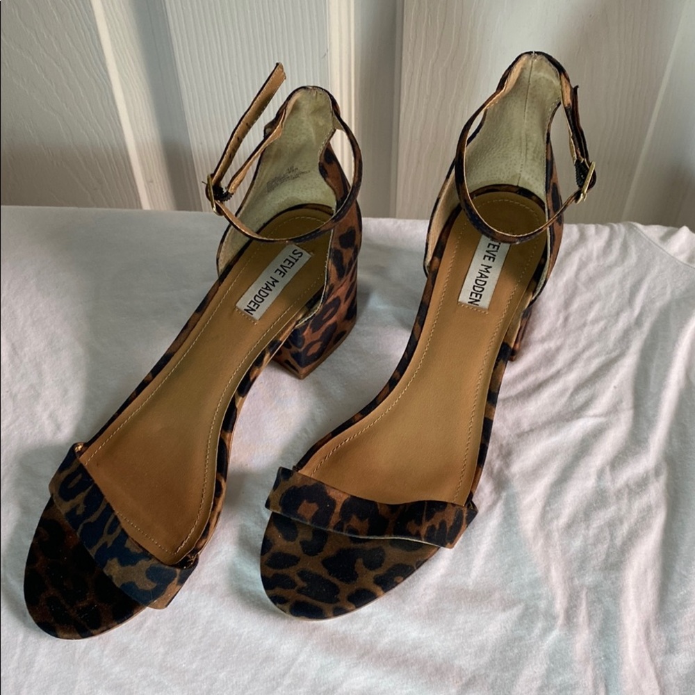 Steve Madden Brown Black  Leopard Print Heels Open Toe Size 10